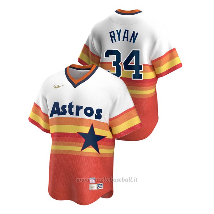 Maglia Baseball Uomo Houston Astros Nolan Ryan Cooperstown Collection Primera Bianco Arancione